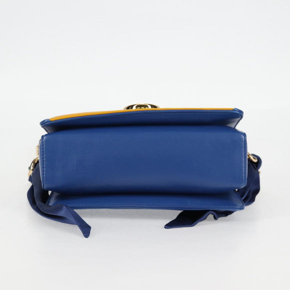 Salvatore Ferragamo Gancini Chain Shoulder Bag Leather Blue Gold Auth 131644M