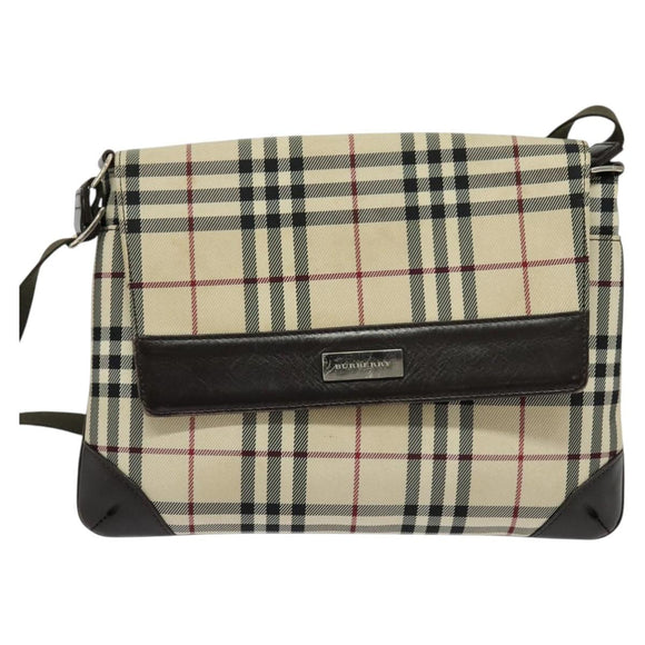 BURBERRY Nova Check Shoulder Bag Canvas Beige Silver Auth 131647