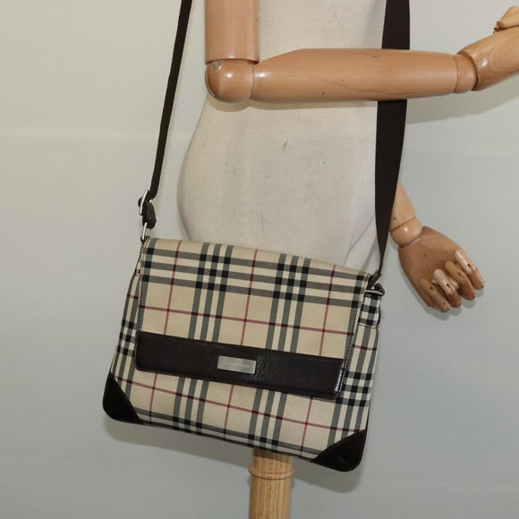 BURBERRY Nova Check Shoulder Bag Canvas Beige Silver Auth 131647