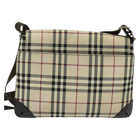 BURBERRY Nova Check Shoulder Bag Canvas Beige Silver Auth 131647