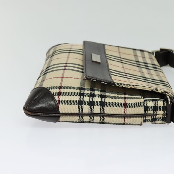 BURBERRY Nova Check Shoulder Bag Canvas Beige Silver Auth 131647