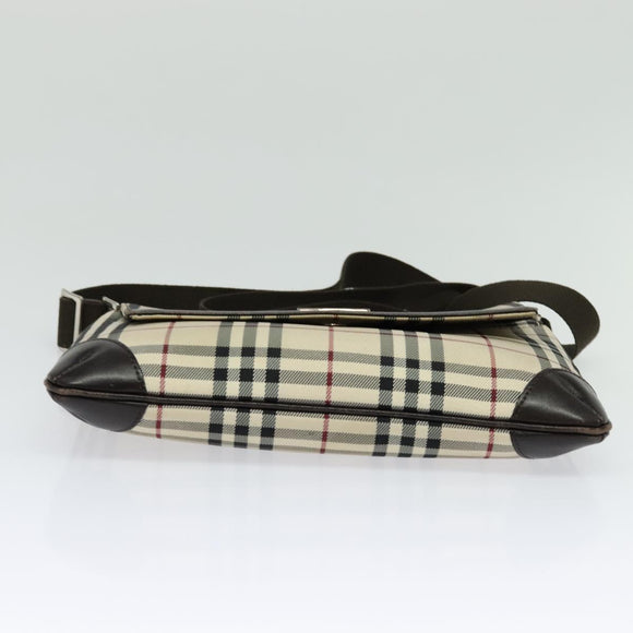 BURBERRY Nova Check Shoulder Bag Canvas Beige Silver Auth 131647