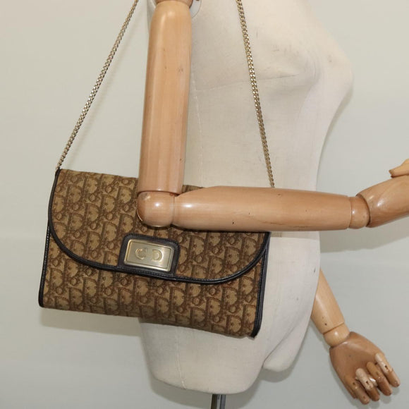 Christian Dior Trotter Canvas Chain Shoulder Bag Brown Auth 131653