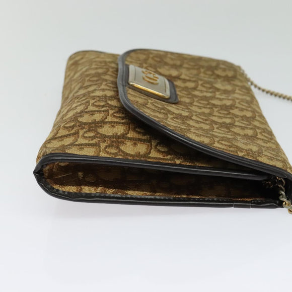 Christian Dior Trotter Canvas Chain Shoulder Bag Brown Auth 131653