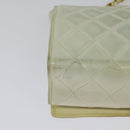 CHANEL Matelasse Chain Shoulder Bag Lamb Skin White Gold CC Auth 131655-15