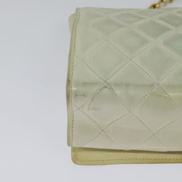 CHANEL Matelasse Chain Shoulder Bag Lamb Skin White Gold CC Auth 131655