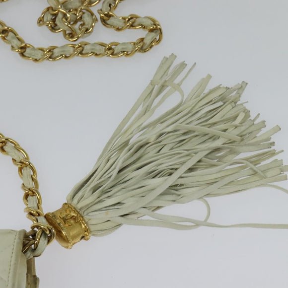 CHANEL Matelasse Chain Shoulder Bag Lamb Skin White Gold CC Auth 131655