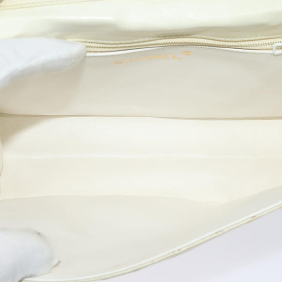 CHANEL Matelasse Chain Shoulder Bag Lamb Skin White Gold CC Auth 131655