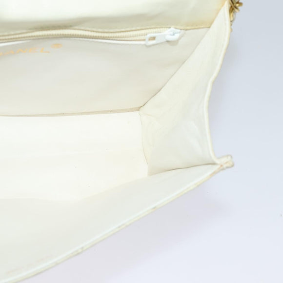 CHANEL Matelasse Chain Shoulder Bag Lamb Skin White Gold CC Auth 131655