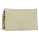 CHANEL Matelasse Chain Shoulder Bag Lamb Skin White Gold CC Auth 131655-13