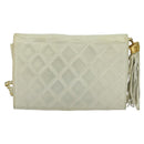 CHANEL Matelasse Chain Shoulder Bag Lamb Skin White Gold CC Auth 131655-2