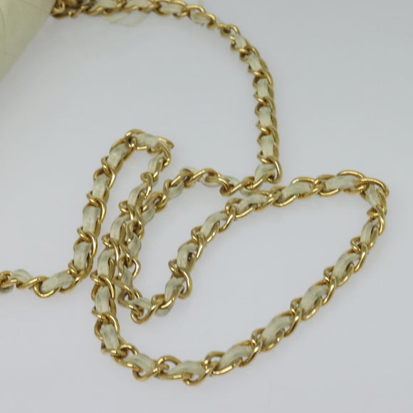 CHANEL Matelasse Chain Shoulder Bag Lamb Skin White Gold CC Auth 131655
