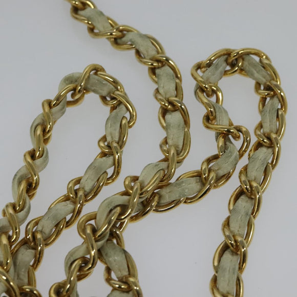 CHANEL Matelasse Chain Shoulder Bag Lamb Skin White Gold CC Auth 131655