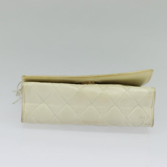 CHANEL Matelasse Chain Shoulder Bag Lamb Skin White Gold CC Auth 131655