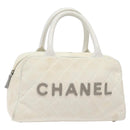 CHANEL Sports Matelasse Hand Bag Canvas White Silver CC Auth 131670-1