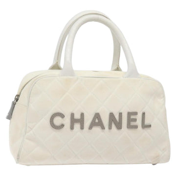 CHANEL Sports Matelasse Hand Bag Canvas White Silver CC Auth 131670
