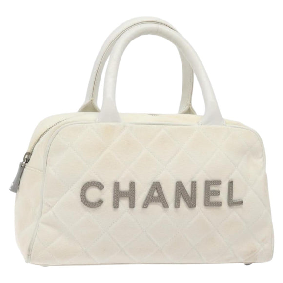CHANEL Sports Matelasse Hand Bag Canvas White Silver CC Auth 131670