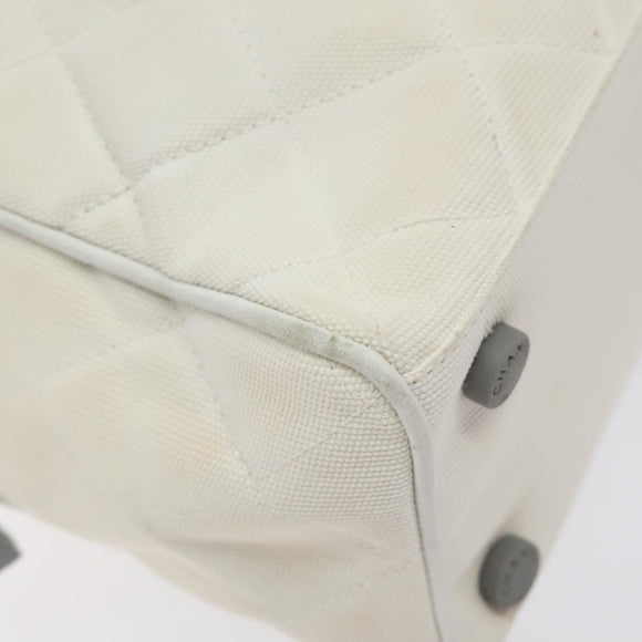 CHANEL Sports Matelasse Hand Bag Canvas White Silver CC Auth 131670