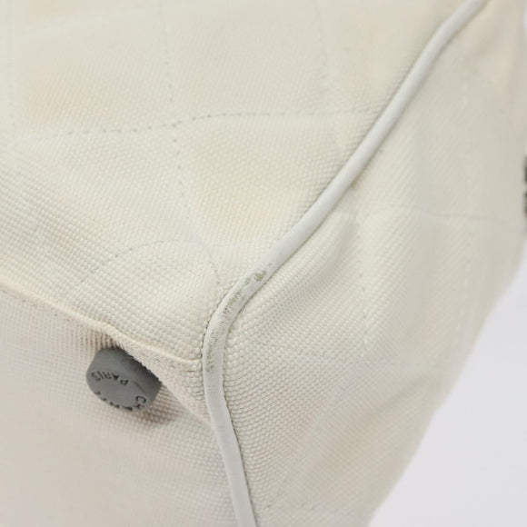 CHANEL Sports Matelasse Hand Bag Canvas White Silver CC Auth 131670