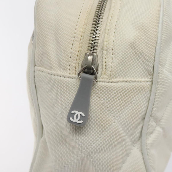 CHANEL Sports Matelasse Hand Bag Canvas White Silver CC Auth 131670
