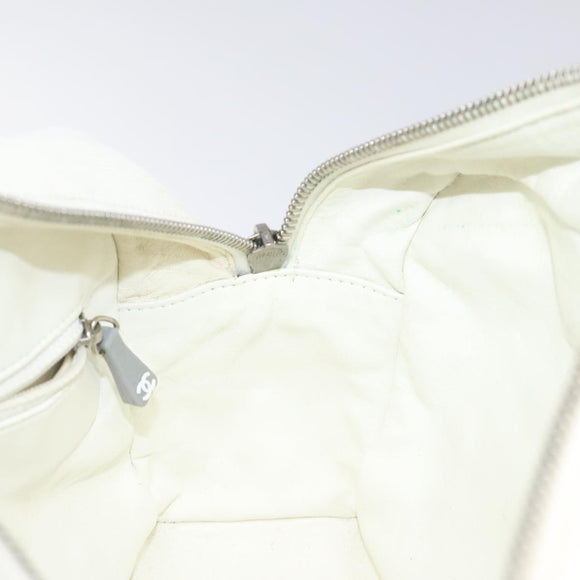 CHANEL Sports Matelasse Hand Bag Canvas White Silver CC Auth 131670