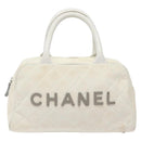 CHANEL Sports Matelasse Hand Bag Canvas White Silver CC Auth 131670-2