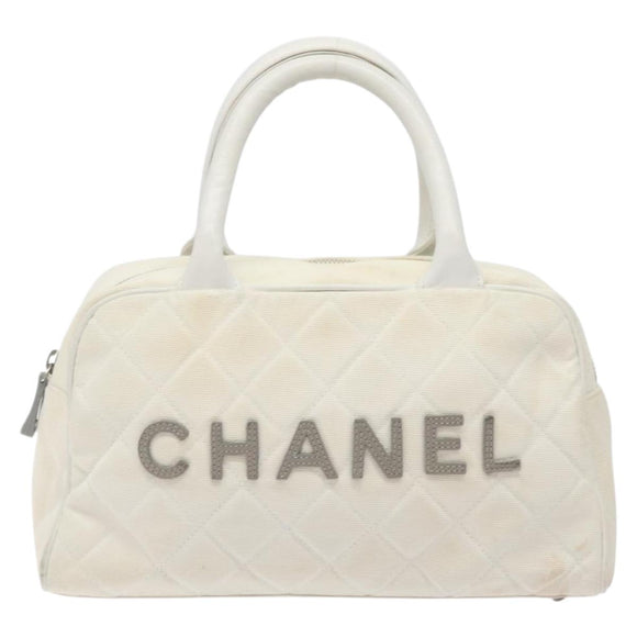 CHANEL Sports Matelasse Hand Bag Canvas White Silver CC Auth 131670