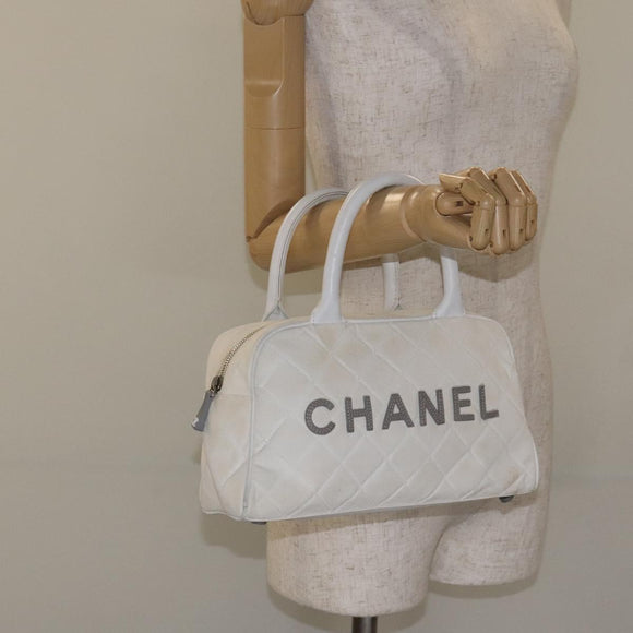 CHANEL Sports Matelasse Hand Bag Canvas White Silver CC Auth 131670