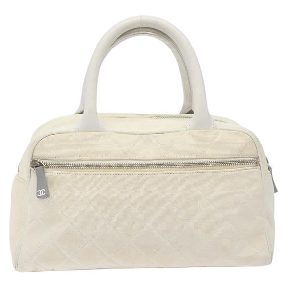 CHANEL Sports Matelasse Hand Bag Canvas White Silver CC Auth 131670