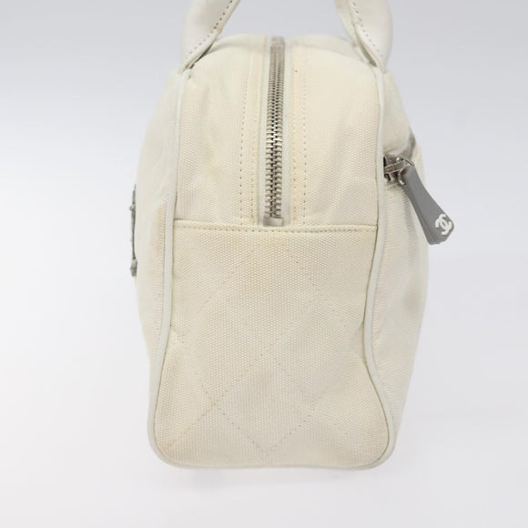 CHANEL Sports Matelasse Hand Bag Canvas White Silver CC Auth 131670