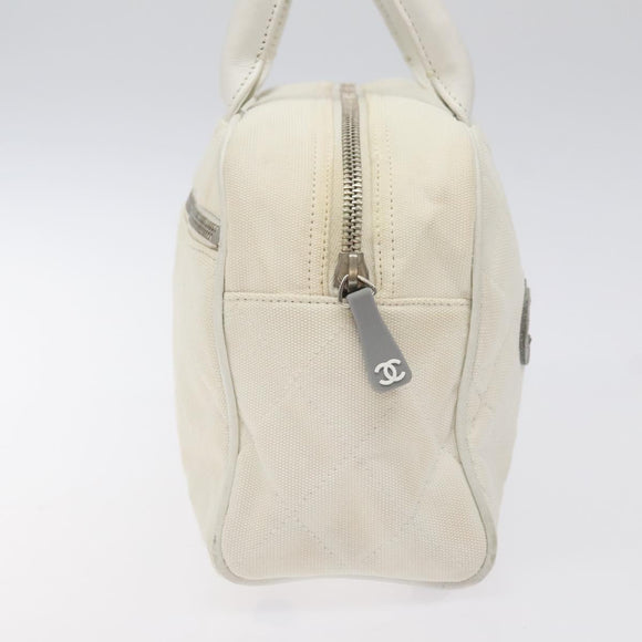 CHANEL Sports Matelasse Hand Bag Canvas White Silver CC Auth 131670