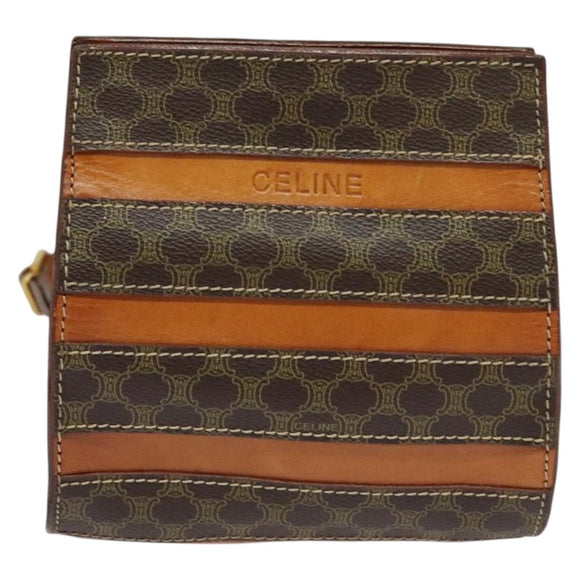 CELINE Macadam Canvas Backpack PVC Leather Brown Gold Auth 131672