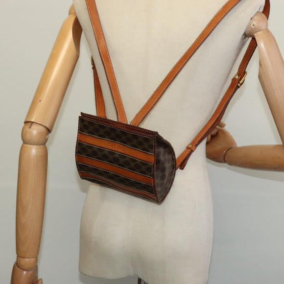 CELINE Macadam Canvas Backpack PVC Leather Brown Gold Auth 131672