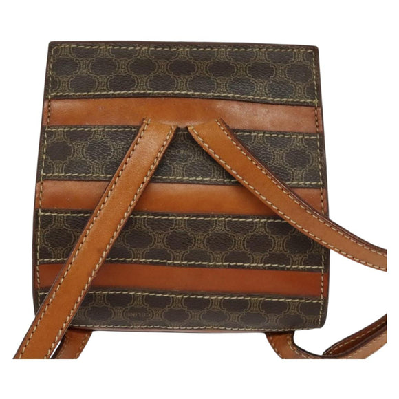 CELINE Macadam Canvas Backpack PVC Leather Brown Gold Auth 131672
