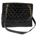 CHANEL Matelasse Tote Bag Enamel Black Gold CC Auth 131683-1