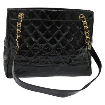 CHANEL Matelasse Tote Bag Enamel Black Gold CC Auth 131683
