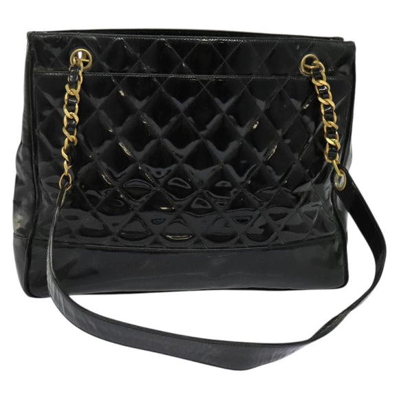 CHANEL Matelasse Tote Bag Enamel Black Gold CC Auth 131683