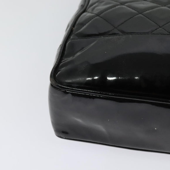 CHANEL Matelasse Tote Bag Enamel Black Gold CC Auth 131683