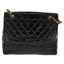 CHANEL Matelasse Tote Bag Enamel Black Gold CC Auth 131683-13