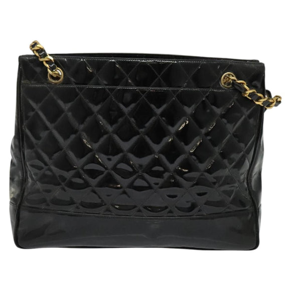 CHANEL Matelasse Tote Bag Enamel Black Gold CC Auth 131683