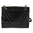 CHANEL Matelasse Tote Bag Enamel Black Gold CC Auth 131683-2