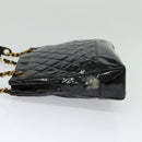 CHANEL Matelasse Tote Bag Enamel Black Gold CC Auth 131683-3