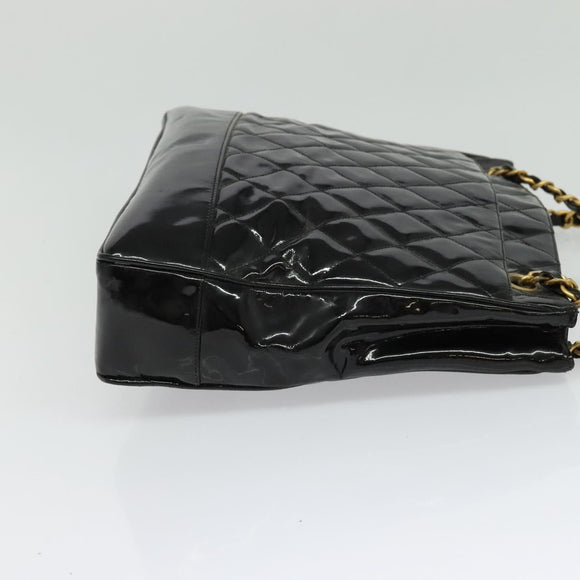 CHANEL Matelasse Tote Bag Enamel Black Gold CC Auth 131683