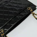 CHANEL Matelasse Tote Bag Enamel Black Gold CC Auth 131683-6