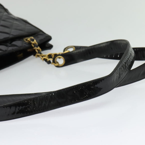 CHANEL Matelasse Tote Bag Enamel Black Gold CC Auth 131683