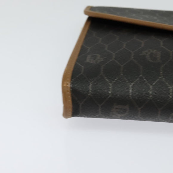 Christian Dior Honeycomb Canvas Chain Shoulder Bag PVC Black Gold Auth 131684