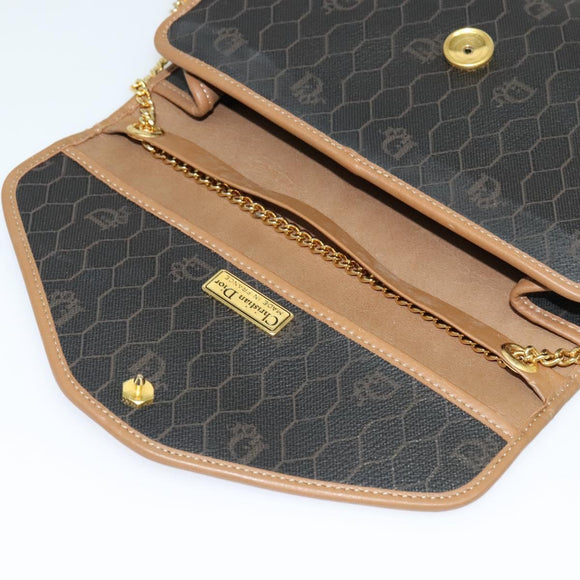 Christian Dior Honeycomb Canvas Chain Shoulder Bag PVC Black Gold Auth 131684