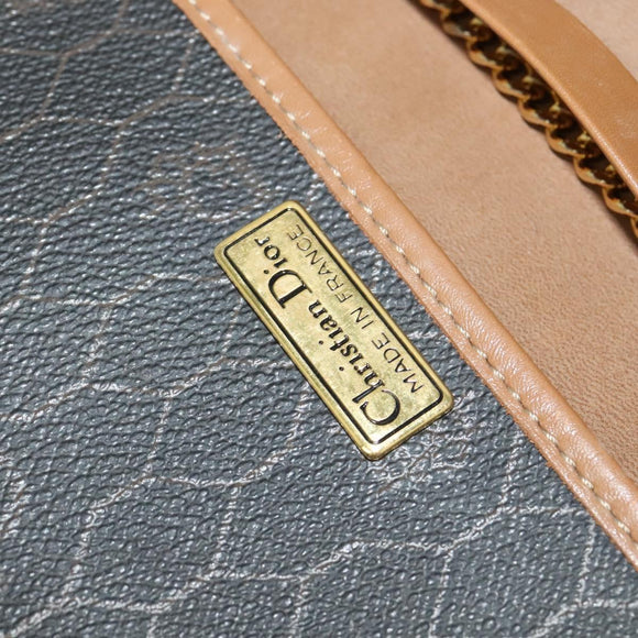 Christian Dior Honeycomb Canvas Chain Shoulder Bag PVC Black Gold Auth 131684