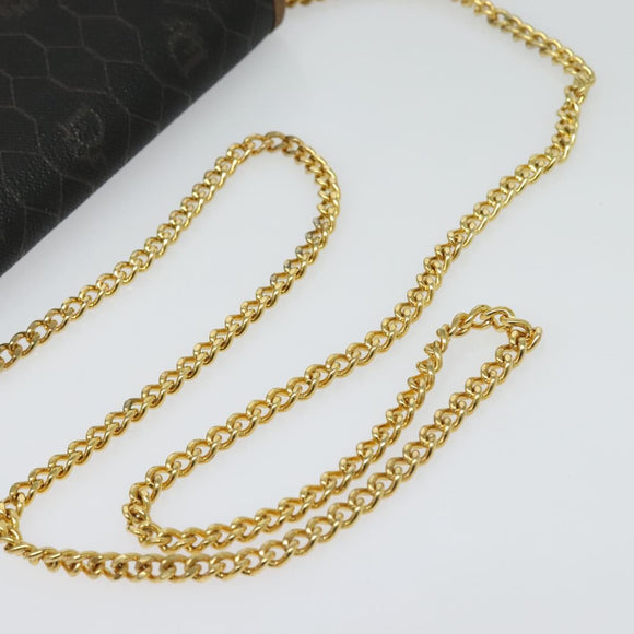 Christian Dior Honeycomb Canvas Chain Shoulder Bag PVC Black Gold Auth 131684