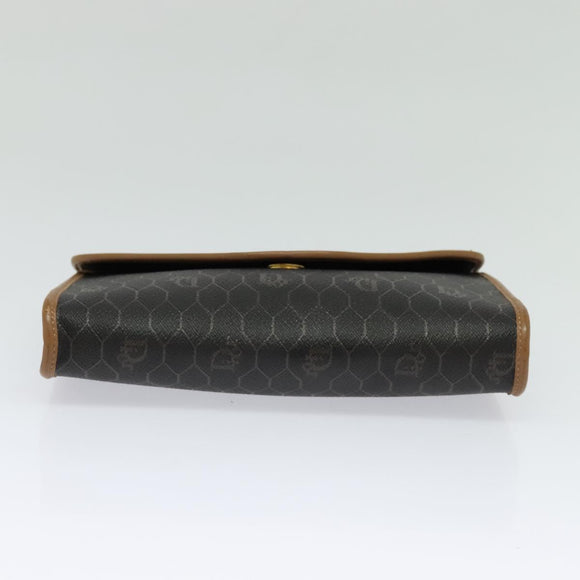 Christian Dior Honeycomb Canvas Chain Shoulder Bag PVC Black Gold Auth 131684